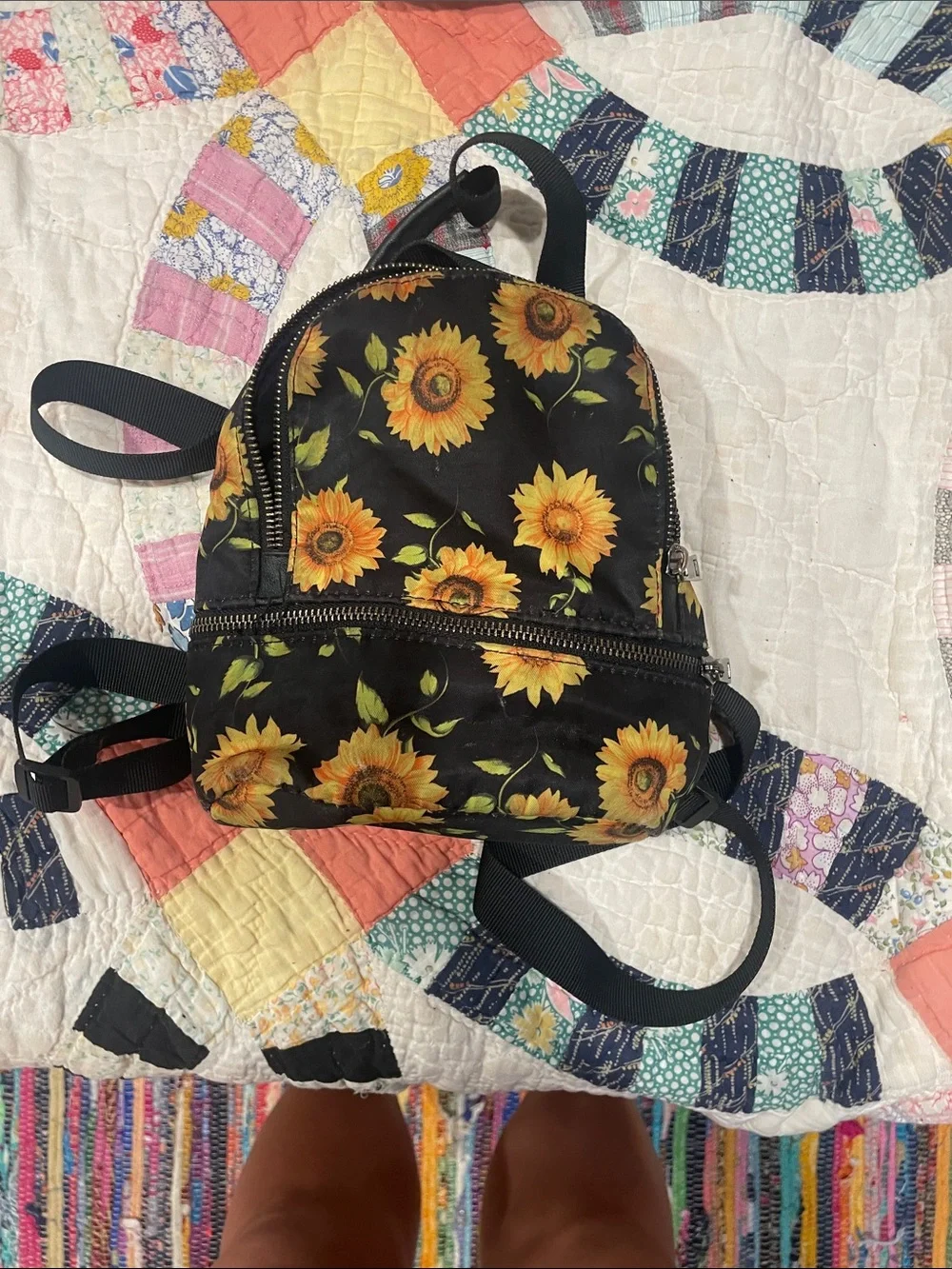 Sunflower Print Mini Backpack - Black